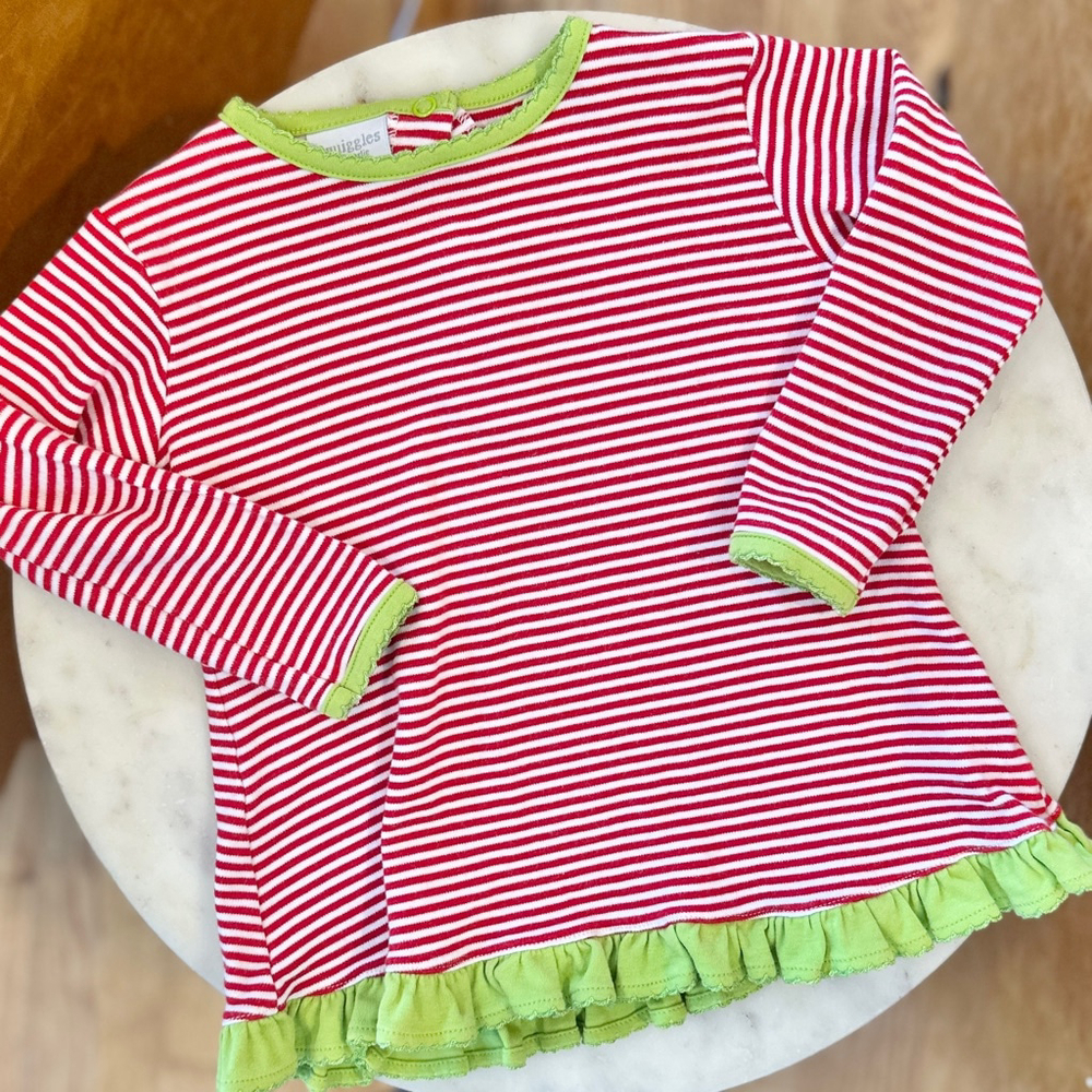 2t Squiggles Pima Red Green Striped Knit Top